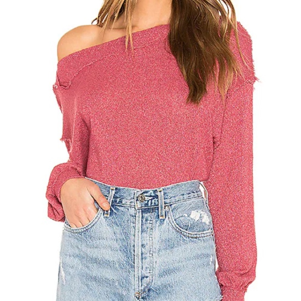 Free People Pink Off-The-Shoulder Sweater Top
